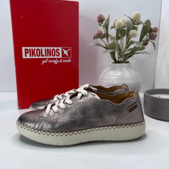 Pikolinos Mesina Leather Sneakers Stone Silver W6B-6836CL Women's EU 37/6.5 NWB - Picture 1 of 10